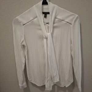Banana Republic XXS Petite White Long Sleeve Tie Front Mock Neck Blouse